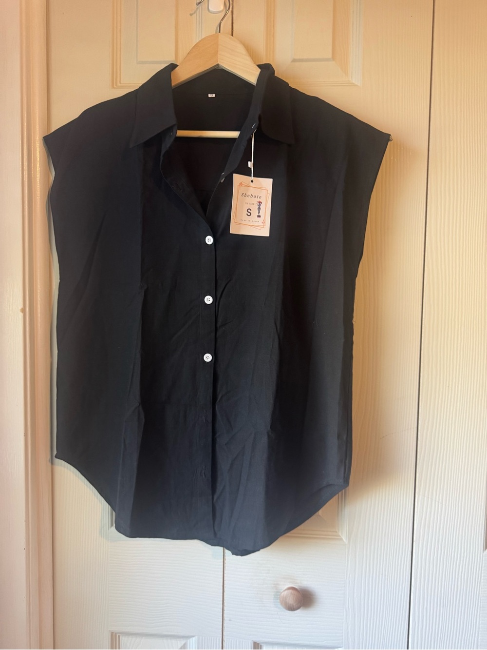Sleeveless Black Button-Front Blouse - Size S